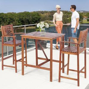 3 Pieces Acacia Wood Patio Bar Set with Sunflower Patterned Backrest view 6