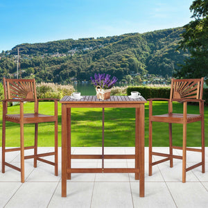 3 Pieces Acacia Wood Patio Bar Set with Sunflower Patterned Backrest view 8
