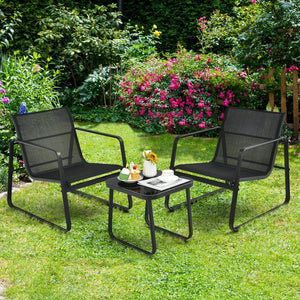 3 Pieces Patio Bistro Furniture Set with Glass Top Table Garden Deck-Black view 2