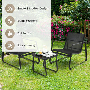 3 Pieces Patio Bistro Furniture Set with Glass Top Table Garden Deck-Black view 3
