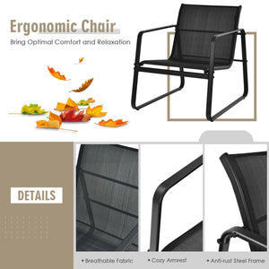 3 Pieces Patio Bistro Furniture Set with Glass Top Table Garden Deck-Black view 5