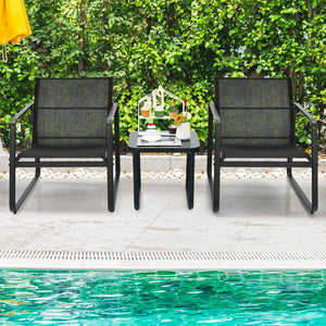 3 Pieces Patio Bistro Furniture Set with Glass Top Table Garden Deck-Black view 7