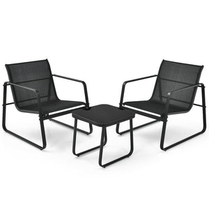 3 Pieces Patio Bistro Furniture Set with Glass Top Table Garden Deck-Black view 9