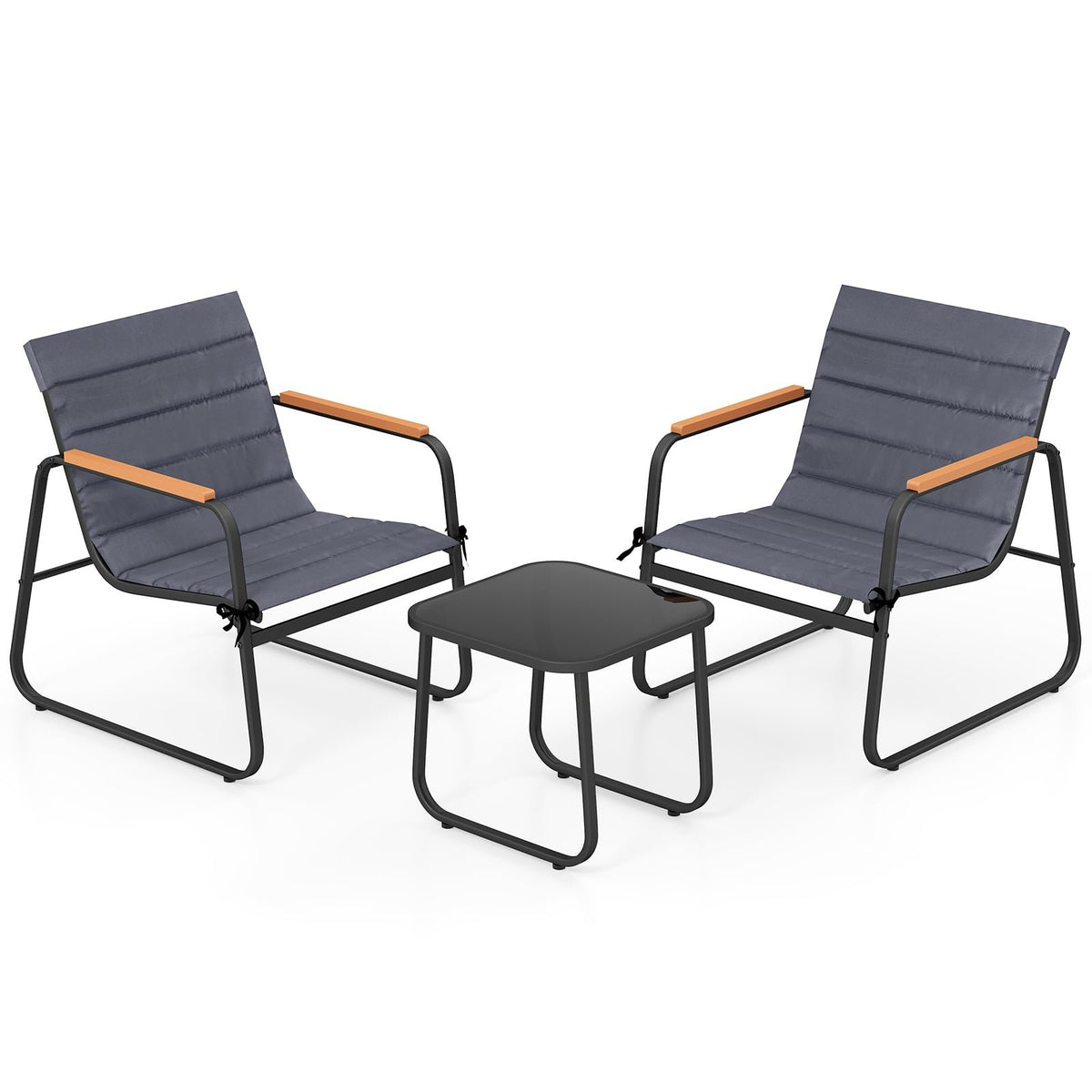 3 Pieces Patio Bistro Set Outdoor Fabric Conversation Set-Gray view 4