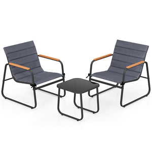 3 Pieces Patio Bistro Set Outdoor Fabric Conversation Set-Gray view 4