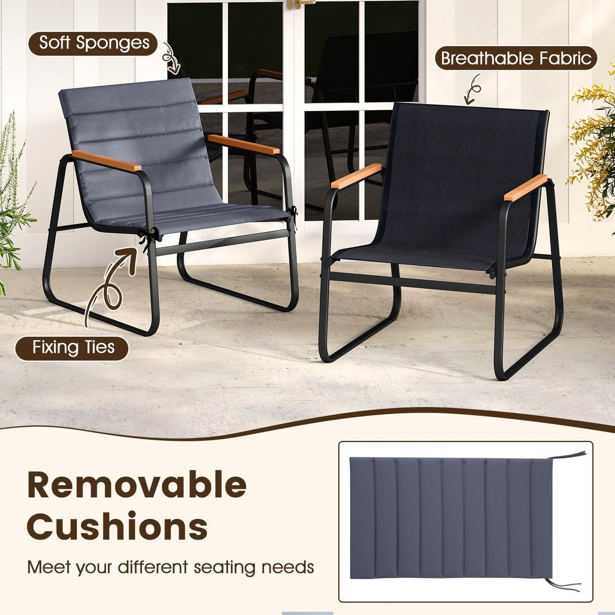 3 Pieces Patio Bistro Set Outdoor Fabric Conversation Set-Gray view 7