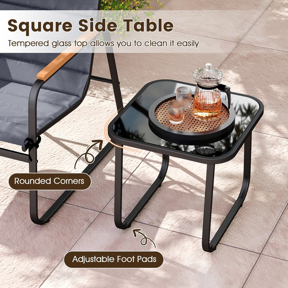 3 Pieces Patio Bistro Set Outdoor Fabric Conversation Set-Gray view 8