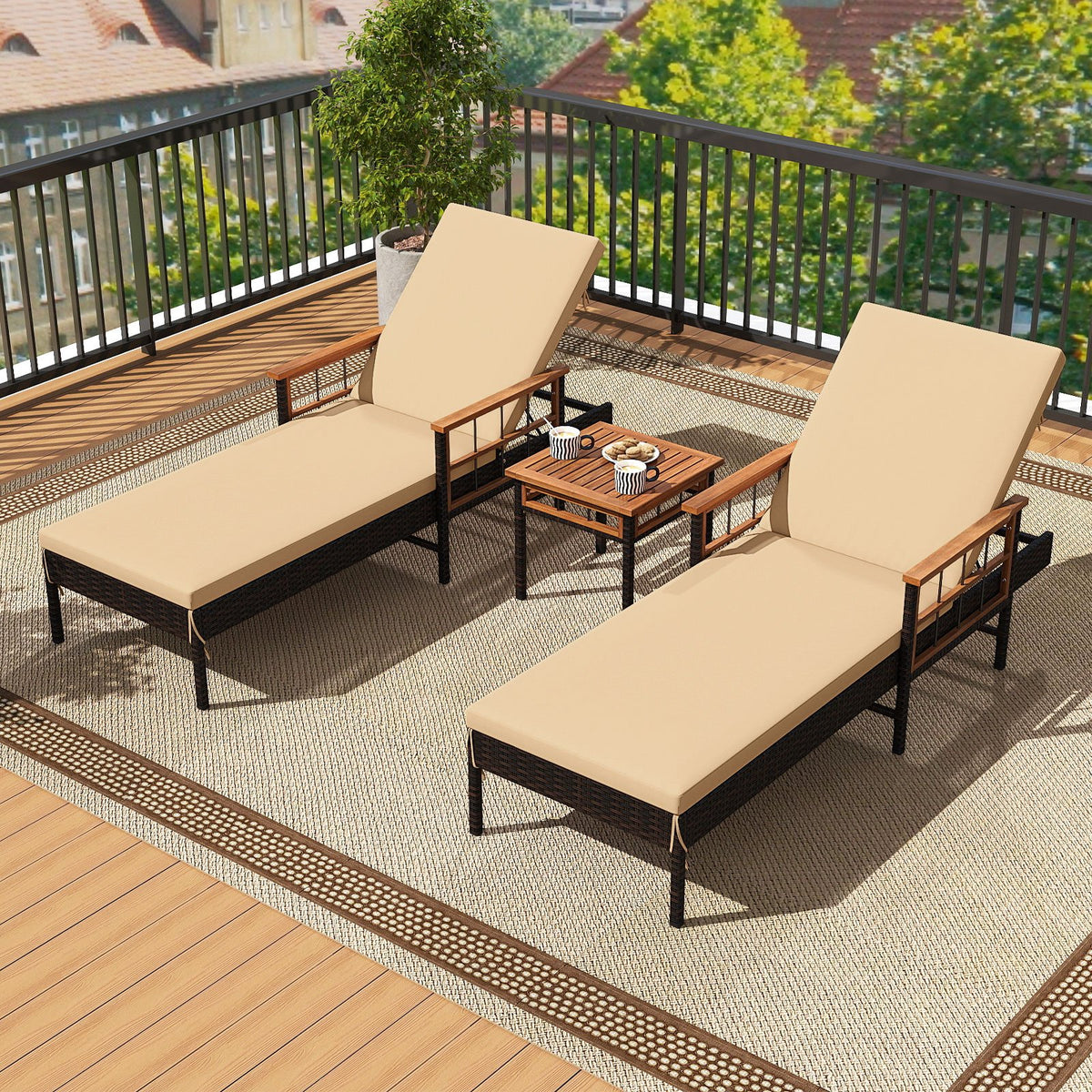 3 Pieces Patio Chaise Lounge Set for Poolside Backyard Porch view 2