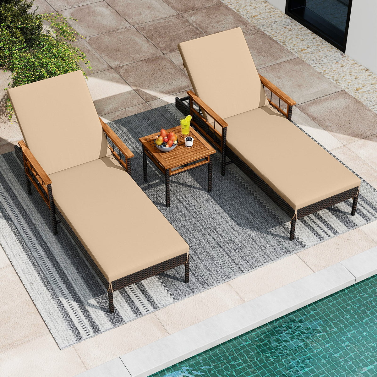 3 Pieces Patio Chaise Lounge Set for Poolside Backyard Porch view 3