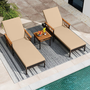 3 Pieces Patio Chaise Lounge Set for Poolside Backyard Porch view 3