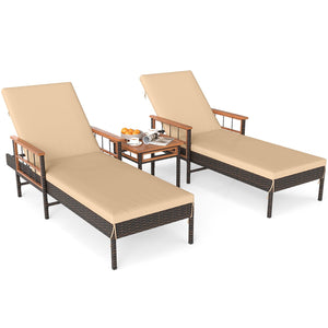 3 Pieces Patio Chaise Lounge Set for Poolside Backyard Porch view 4