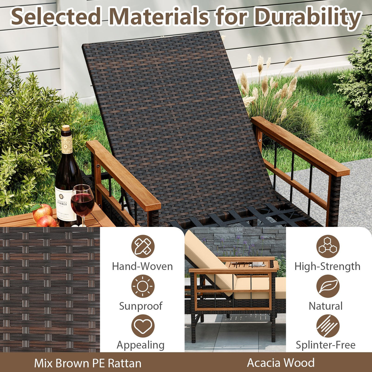 3 Pieces Patio Chaise Lounge Set for Poolside Backyard Porch view 6