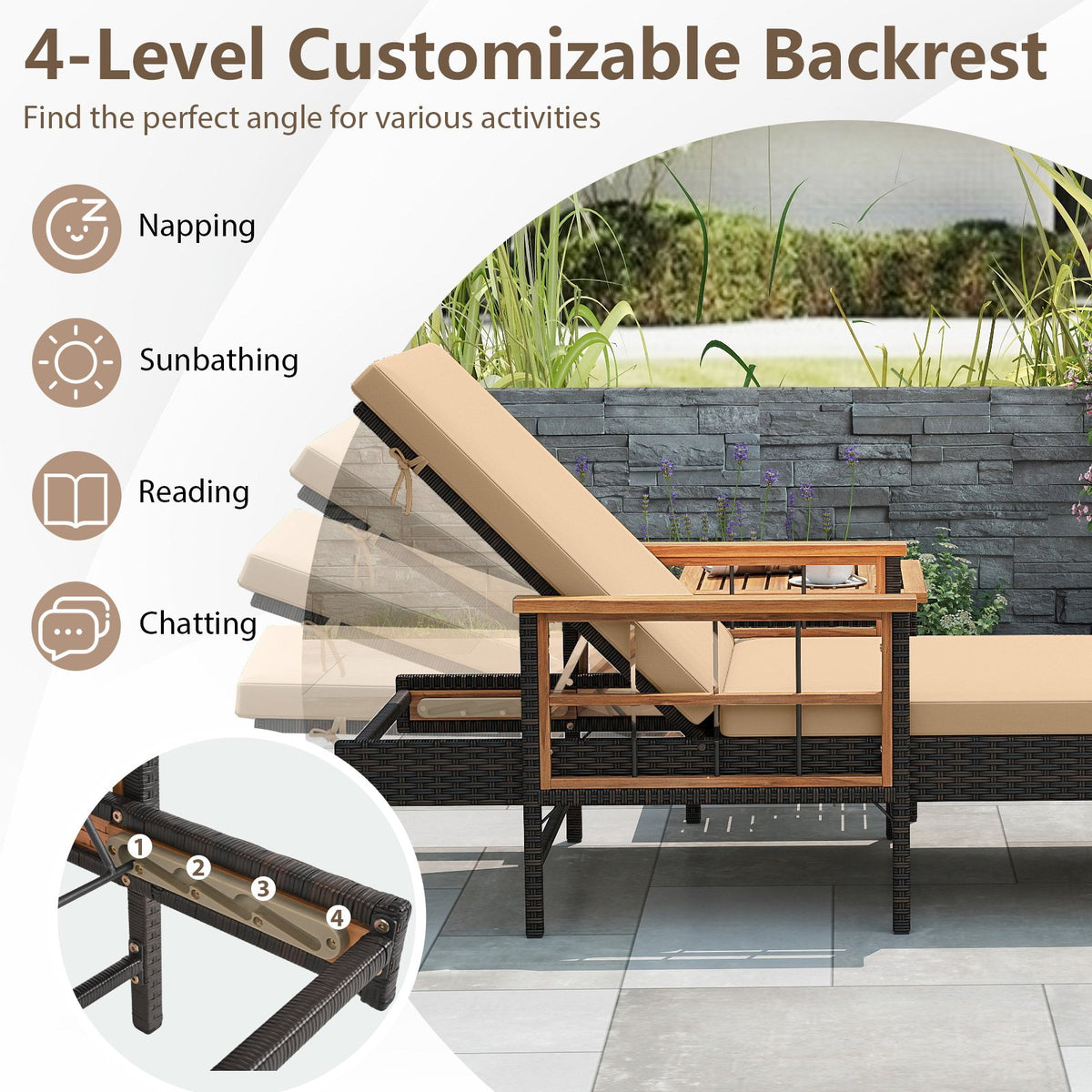 3 Pieces Patio Chaise Lounge Set for Poolside Backyard Porch view 7