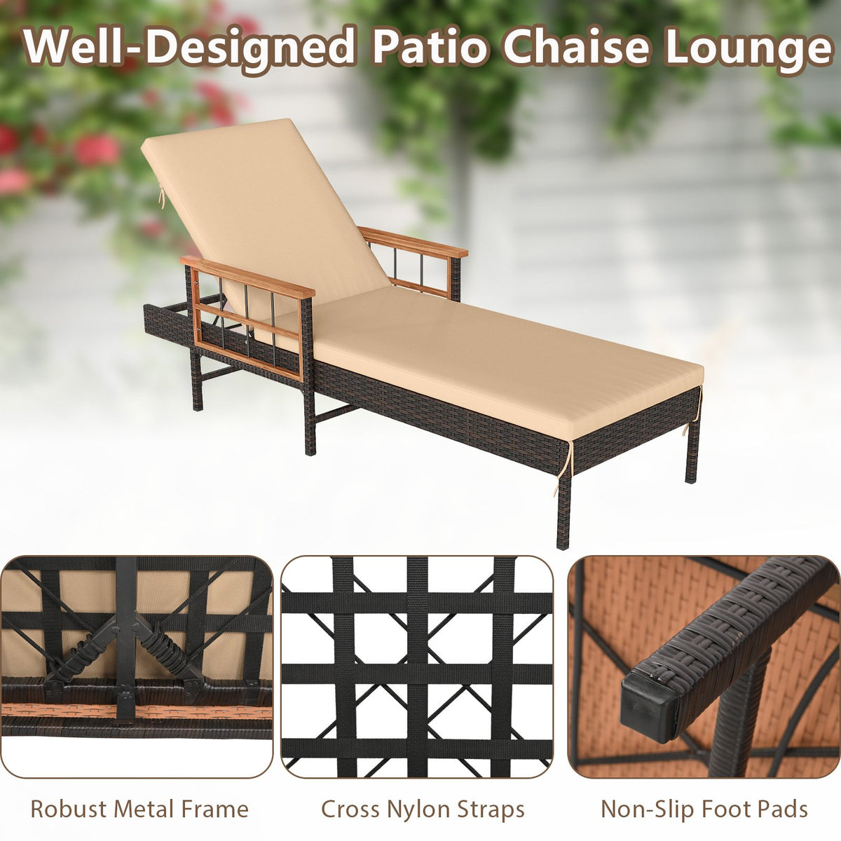 3 Pieces Patio Chaise Lounge Set for Poolside Backyard Porch view 9