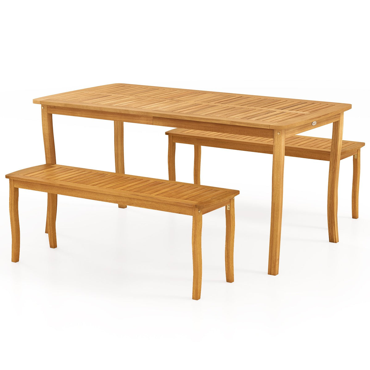 3 Pieces Patio Dining Set with Acacia Wood Outdoor Table and Benches view 3