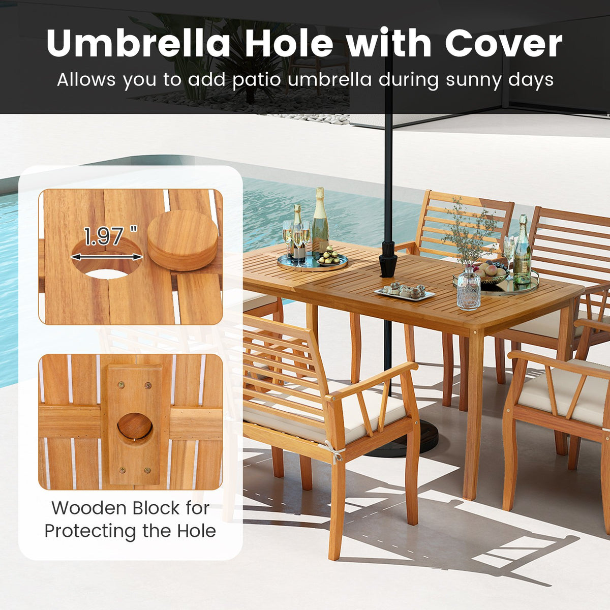 3 Pieces Patio Dining Set with Acacia Wood Outdoor Table and Benches view 7