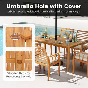 3 Pieces Patio Dining Set with Acacia Wood Outdoor Table and Benches view 7