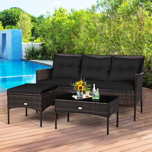 3 Pieces Patio Furniture Sectional Set with 5 Cozy Cushions-Black view 6