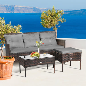 3 Pieces Patio Furniture Sectional Set with 5 Cozy Seat and Back Cushions-Gray view 2