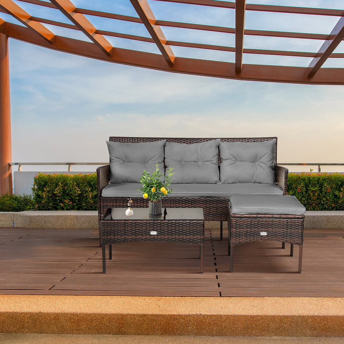 3 Pieces Patio Furniture Sectional Set with 5 Cozy Seat and Back Cushions-Gray view 6