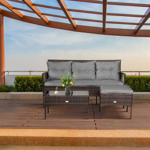 3 Pieces Patio Furniture Sectional Set with 5 Cozy Seat and Back Cushions-Gray view 6