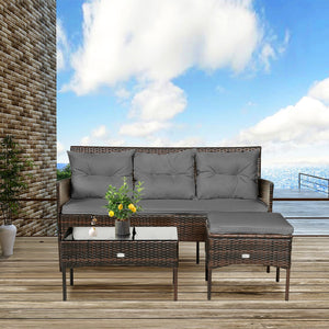 3 Pieces Patio Furniture Sectional Set with 5 Cozy Seat and Back Cushions-Gray view 7