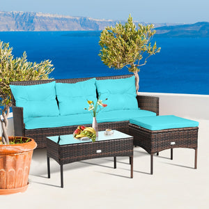 3 Pieces Patio Furniture Sectional Set with 5 Cozy Seat and Back Cushions-Turquoise view 2