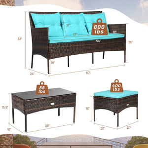 3 Pieces Patio Furniture Sectional Set with 5 Cozy Seat and Back Cushions-Turquoise view 4