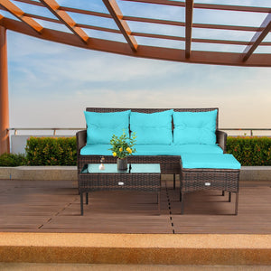 3 Pieces Patio Furniture Sectional Set with 5 Cozy Seat and Back Cushions-Turquoise view 6