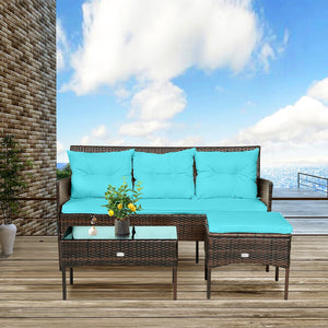 3 Pieces Patio Furniture Sectional Set with 5 Cozy Seat and Back Cushions-Turquoise view 7