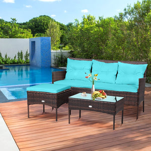 3 Pieces Patio Furniture Sectional Set with 5 Cozy Seat and Back Cushions-Turquoise view 8