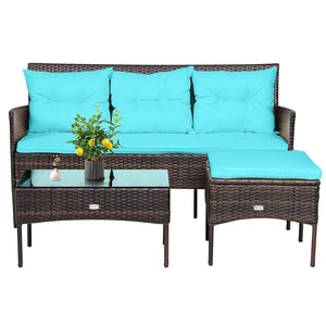 3 Pieces Patio Furniture Sectional Set with 5 Cozy Seat and Back Cushions-Turquoise view 9