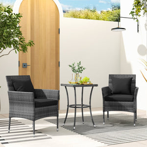 3 Pieces Patio Furniture Set with Cushioned Patio Chairs and Tempered Glass Coffee Table-Black view 3