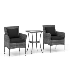 3 Pieces Patio Furniture Set with Cushioned Patio Chairs and Tempered Glass Coffee Table-Black view 4