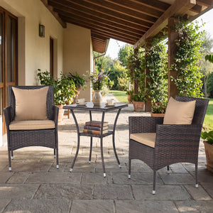 3 Pieces Patio Furniture Set with Cushioned Patio Chairs and Tempered Glass Coffee Table-Brown view 6