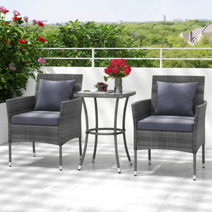 3 Pieces Patio Furniture Set with Cushioned Patio Chairs and Tempered Glass Coffee Table-Gray view 2