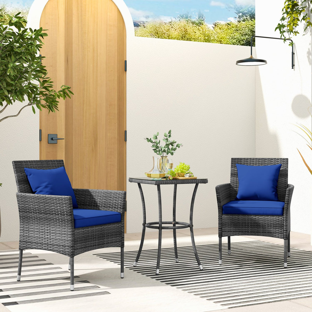 3 Pieces Patio Furniture Set with Cushioned Patio Chairs and Tempered Glass Coffee Table-Navy view 2