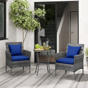 3 Pieces Patio Furniture Set with Cushioned Patio Chairs and Tempered Glass Coffee Table-Navy view 3