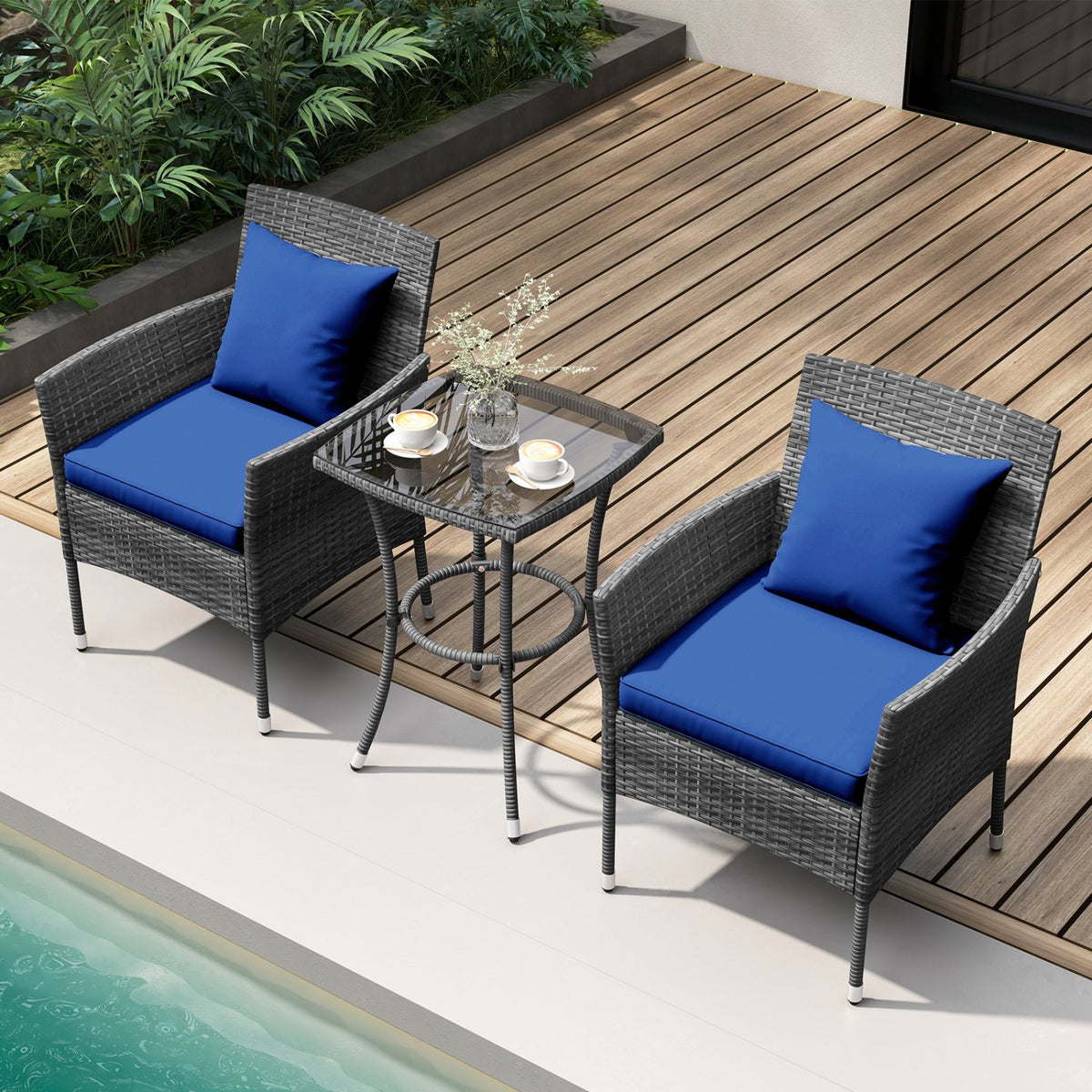 3 Pieces Patio Furniture Set with Cushioned Patio Chairs and Tempered Glass Coffee Table-Navy view 6