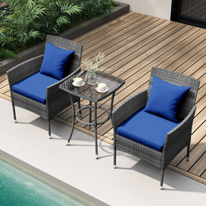 3 Pieces Patio Furniture Set with Cushioned Patio Chairs and Tempered Glass Coffee Table-Navy view 6