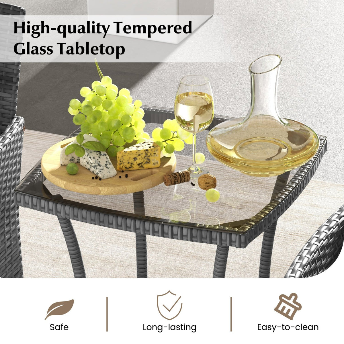 3 Pieces Patio Furniture Set with Cushioned Patio Chairs and Tempered Glass Coffee Table-Navy view 8