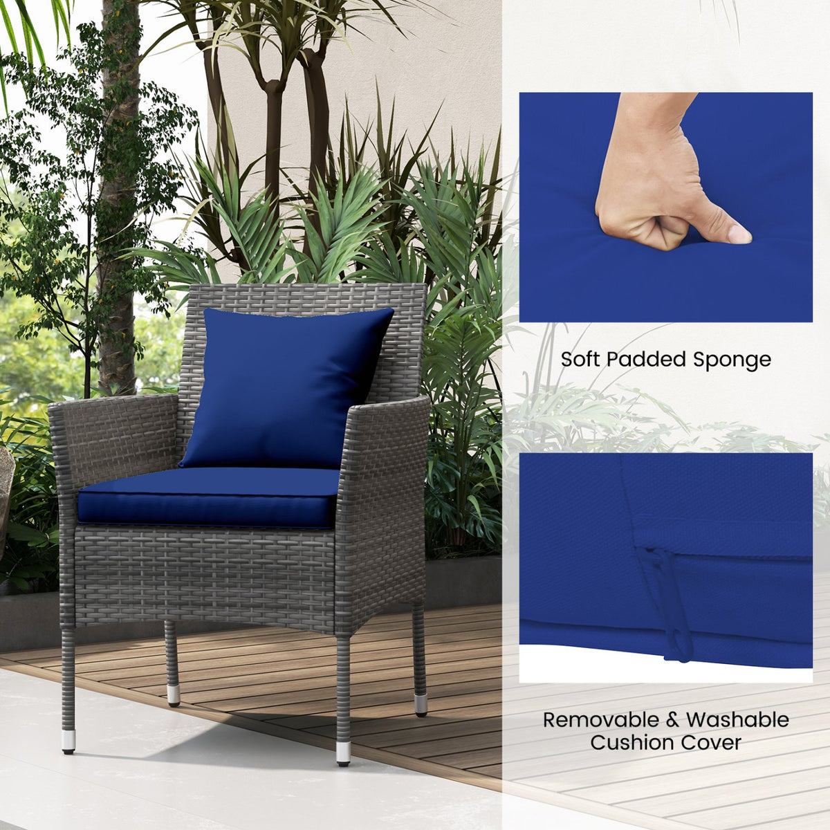 3 Pieces Patio Furniture Set with Cushioned Patio Chairs and Tempered Glass Coffee Table-Navy view 9
