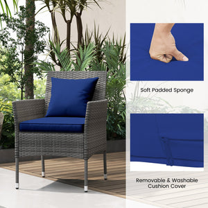 3 Pieces Patio Furniture Set with Cushioned Patio Chairs and Tempered Glass Coffee Table-Navy view 9