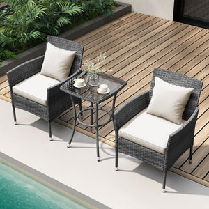 3 Pieces Patio Furniture Set with Cushioned Patio Chairs and Tempered Glass Coffee Table-White view 3