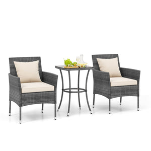 3 Pieces Patio Furniture Set with Cushioned Patio Chairs and Tempered Glass Coffee Table-White view 4