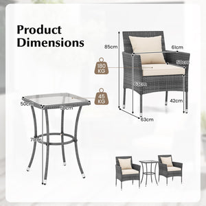 3 Pieces Patio Furniture Set with Cushioned Patio Chairs and Tempered Glass Coffee Table-White view 5