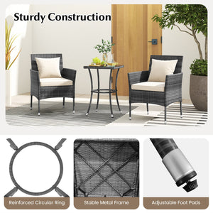 3 Pieces Patio Furniture Set with Cushioned Patio Chairs and Tempered Glass Coffee Table-White view 9