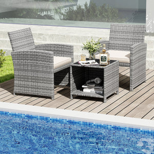 3 Pieces Patio Furniture Set with Tempered Glass Coffee Table and Soft Seat Cushions-White view 3