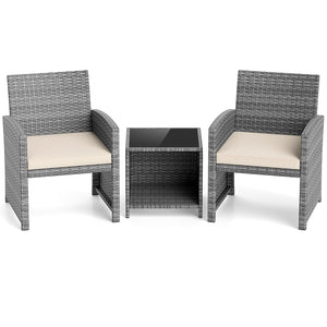 3 Pieces Patio Furniture Set with Tempered Glass Coffee Table and Soft Seat Cushions-White view 4