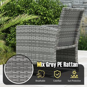 3 Pieces Patio Furniture Set with Tempered Glass Coffee Table and Soft Seat Cushions-White view 8